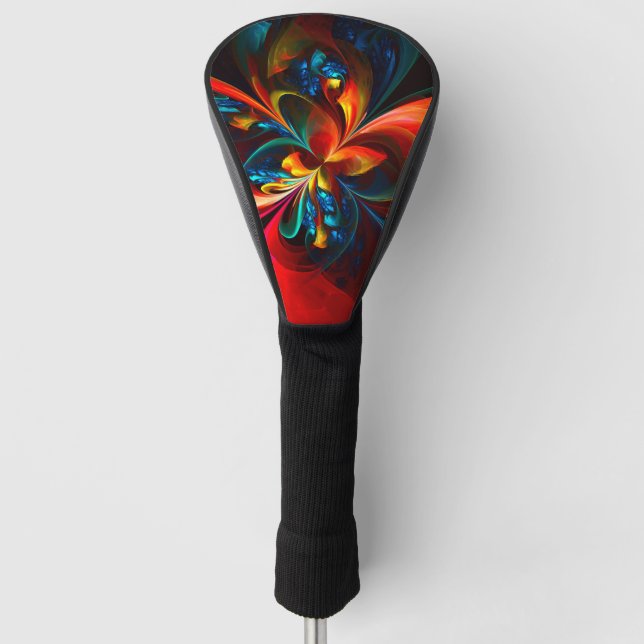 Modern Floral Abstract Art Orange Blue Pattern #14 Golf Head Cover (Front)