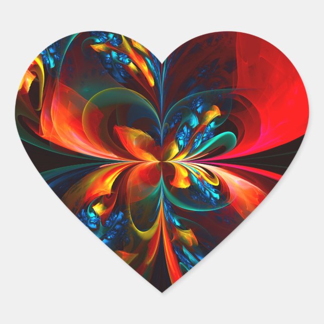 Modern Floral Abstract Art Orange Blue Pattern #14 Heart Sticker (Front)