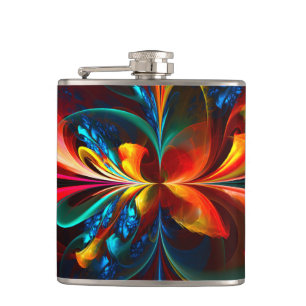 Modern Floral Abstract Art Orange Blue Pattern #14 Hip Flask