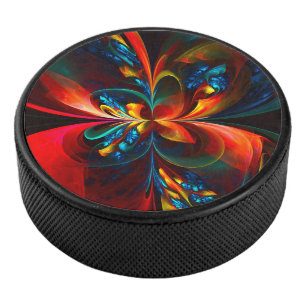 Modern Floral Abstract Art Orange Blue Pattern #14 Hockey Puck