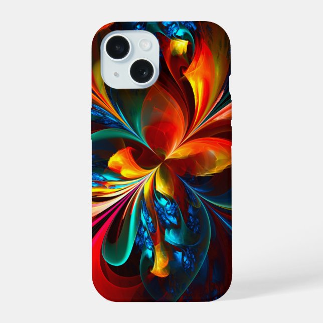 Modern Floral Abstract Art Orange Blue Pattern #14 iPhone 15 Case (Back)