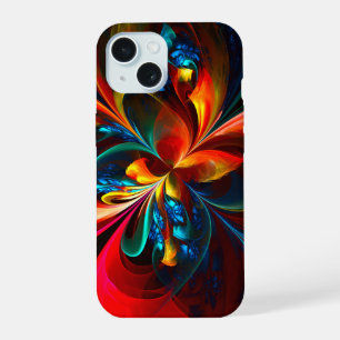 Modern Floral Abstract Art Orange Blue Pattern #14 iPhone 15 Case