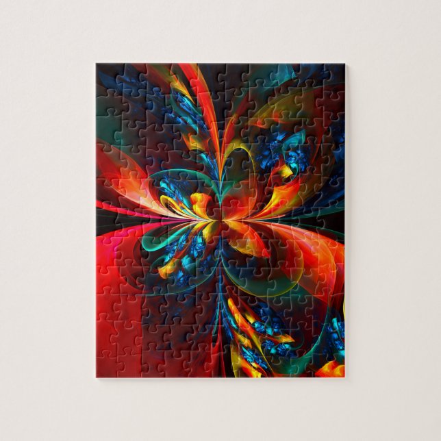 Modern Floral Abstract Art Orange Blue Pattern #14 Jigsaw Puzzle (Vertical)