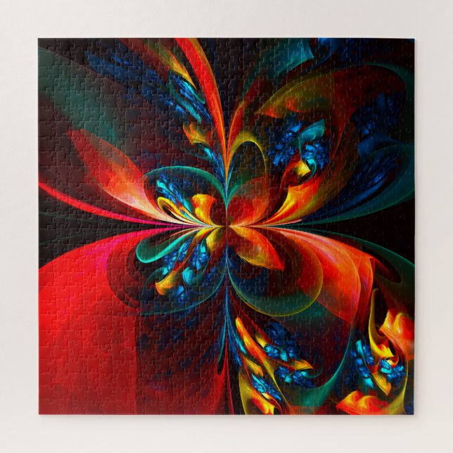 Modern Floral Abstract Art Orange Blue Pattern #14 Jigsaw Puzzle (Vertical)