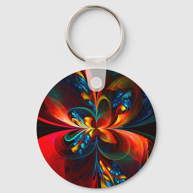 Modern Floral Abstract Art Orange Blue Pattern #14 Key Ring (Front)