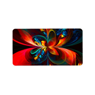 Modern Floral Abstract Art Orange Blue Pattern #14 Label