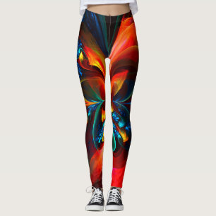 Modern Floral Abstract Art Orange Blue Pattern #14 Leggings