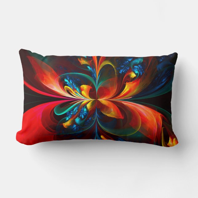 Modern Floral Abstract Art Orange Blue Pattern #14 Lumbar Cushion (Front)