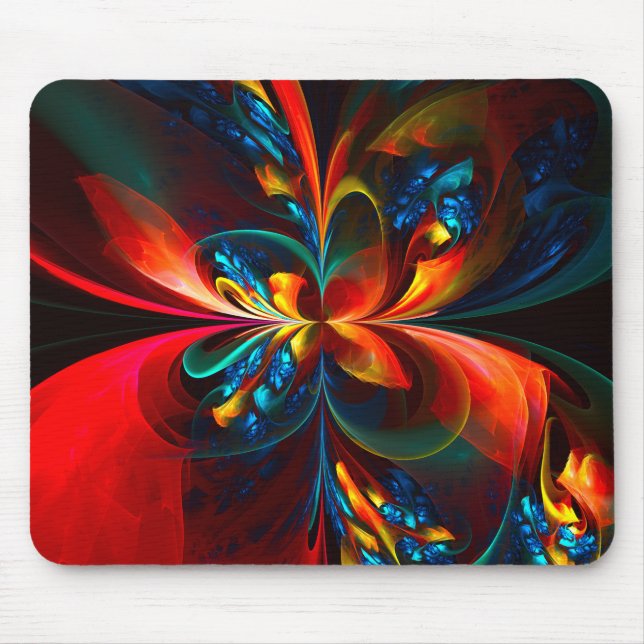 Modern Floral Abstract Art Orange Blue Pattern #14 Mouse Pad (Front)