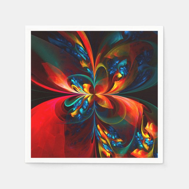 Modern Floral Abstract Art Orange Blue Pattern #14 Napkin (Front)