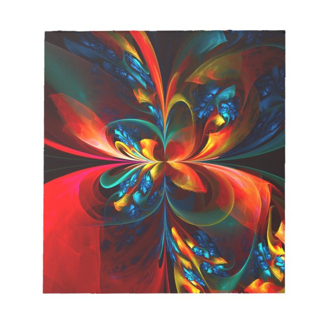 Modern Floral Abstract Art Orange Blue Pattern #14 Notepad (Front)