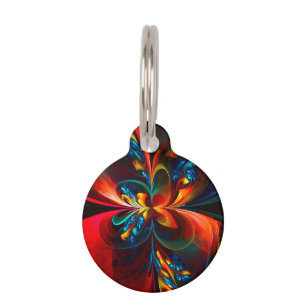 Modern Floral Abstract Art Orange Blue Pattern #14 Pet Tag