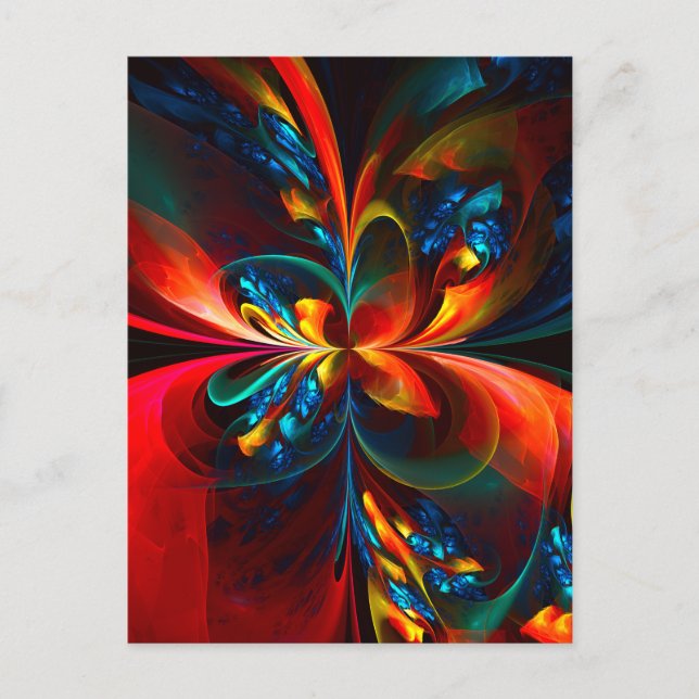 Modern Floral Abstract Art Orange Blue Pattern #14 Postcard (Front)