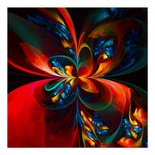Modern Floral Abstract Art Orange Blue Pattern #14 Poster