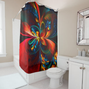 Modern Floral Abstract Art Orange Blue Pattern #14 Shower Curtain