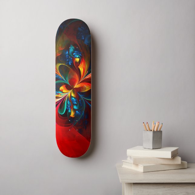 Modern Floral Abstract Art Orange Blue Pattern #14 Skateboard (Wall Art)