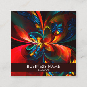 Modern Floral Abstract Art Orange Blue Pattern #14 Square Business Card