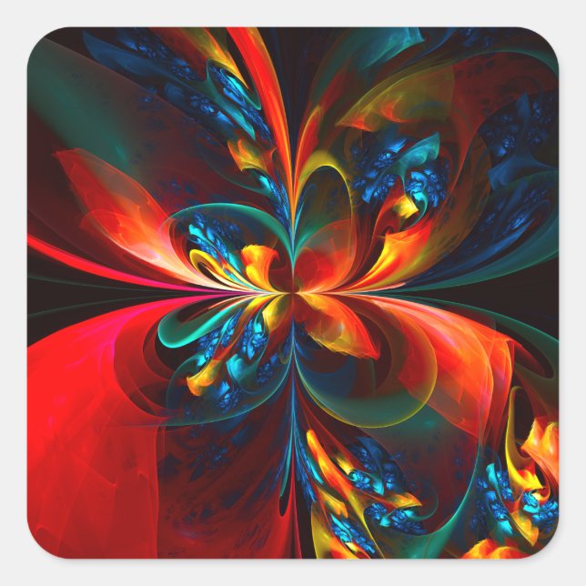 Modern Floral Abstract Art Orange Blue Pattern #14 Square Sticker (Front)