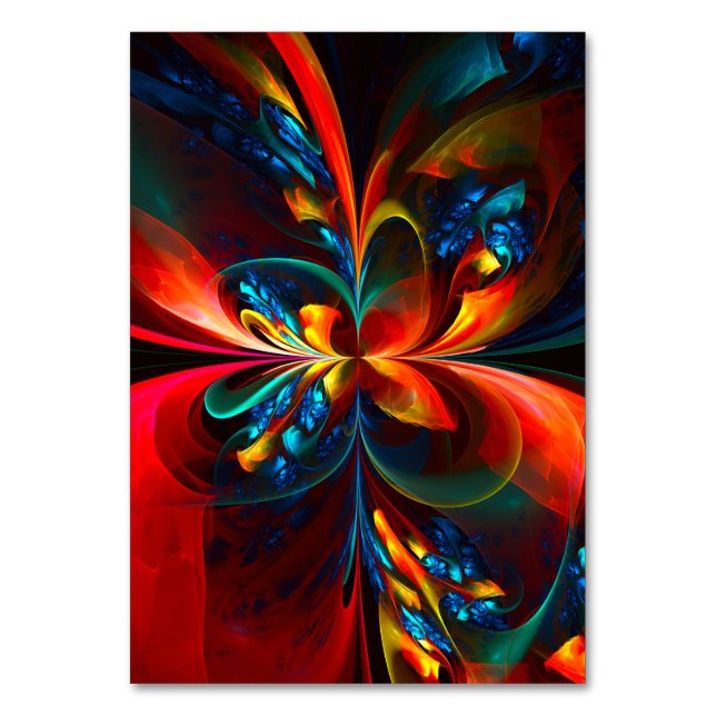 Modern Floral Abstract Art Orange Blue Pattern #14 Table Number (Front)