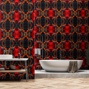 Modern Floral Abstract Art Orange Blue Pattern #14 Wallpaper