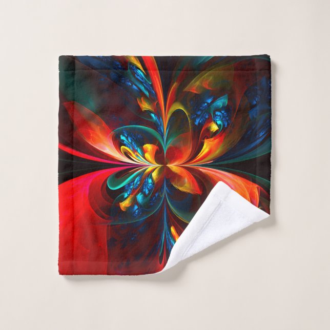 Modern Floral Abstract Art Orange Blue Pattern #14 Wash Cloth (Wash Cloth)
