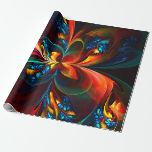 Modern Floral Abstract Art Orange Blue Pattern #14 Wrapping Paper
