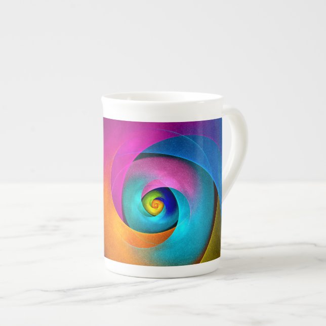 Modern Floral Abstract Art Pink Blue Pattern #17 Bone China Mug (Front Right)
