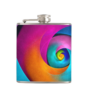Modern Floral Abstract Art Pink Blue Pattern #17 Hip Flask