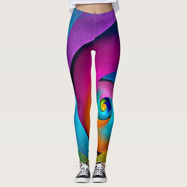 Modern Floral Abstract Art Pink Blue Pattern #17 Leggings (Front)