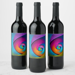 Modern Floral Abstract Art Pink Blue Pattern #17 Wine Label