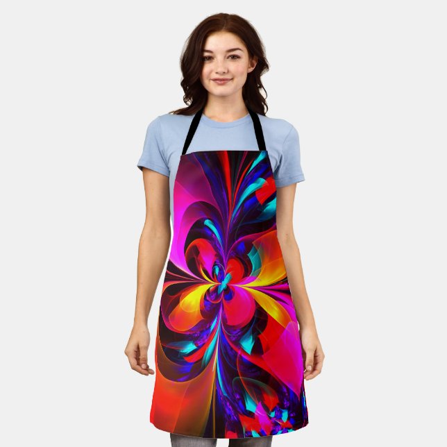 Modern Floral Abstract Art Red Blue Pattern #07 Apron (Worn)
