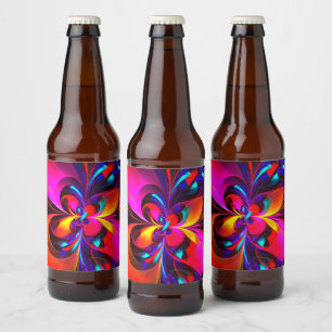 Modern Floral Abstract Art Red Blue Pattern #07 Beer Bottle Label