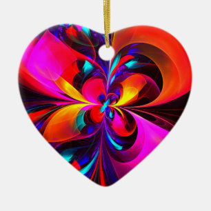 Modern Floral Abstract Art Red Blue Pattern #07 Ceramic Tree Decoration