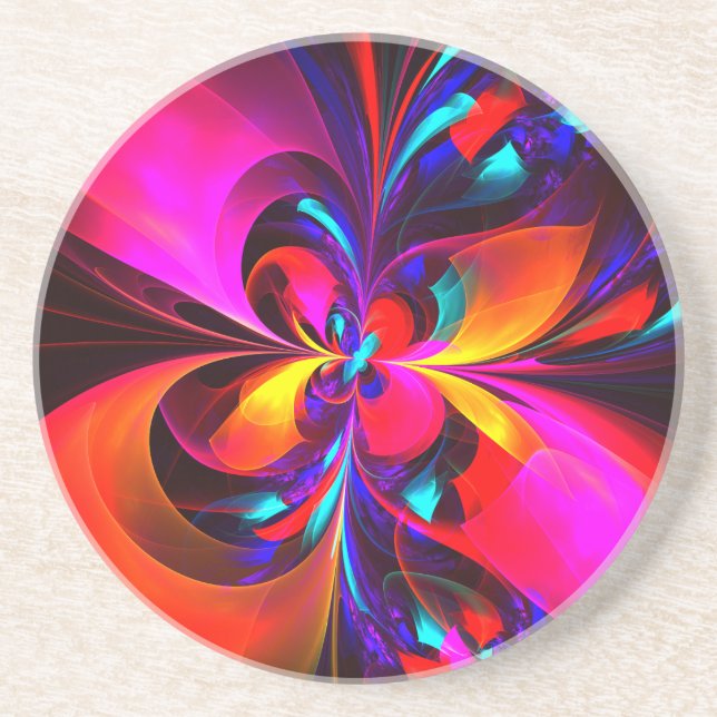 Modern Floral Abstract Art Red Blue Pattern #07 Coaster (Front)