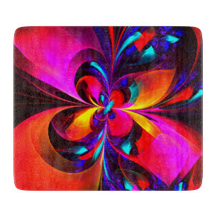 Modern Floral Abstract Art Red Blue Pattern #07 Cutting Board