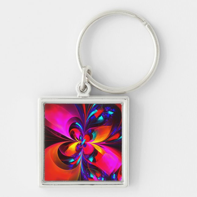 Modern Floral Abstract Art Red Blue Pattern #07 Key Ring (Front)