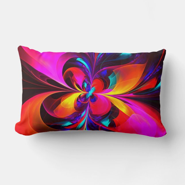 Modern Floral Abstract Art Red Blue Pattern #07 Lumbar Cushion (Front)
