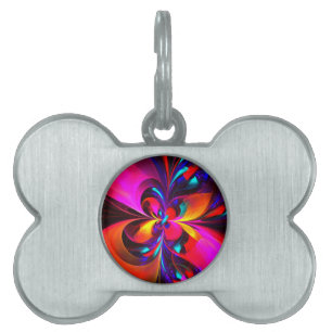 Modern Floral Abstract Art Red Blue Pattern #07 Pet ID Tag