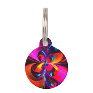 Modern Floral Abstract Art Red Blue Pattern #07 Pet Tag