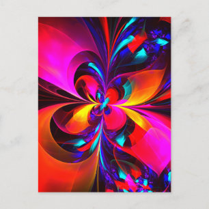 Modern Floral Abstract Art Red Blue Pattern #07 Postcard