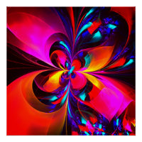 Modern Floral Abstract Art Red Blue Pattern #07