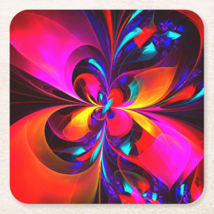 Modern Floral Abstract Art Red Blue Pattern #07 Square Paper Coaster