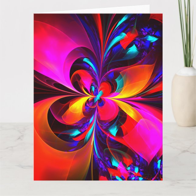 Modern Floral Abstract Art Red Blue Pattern #07 Thank You Card (Front)