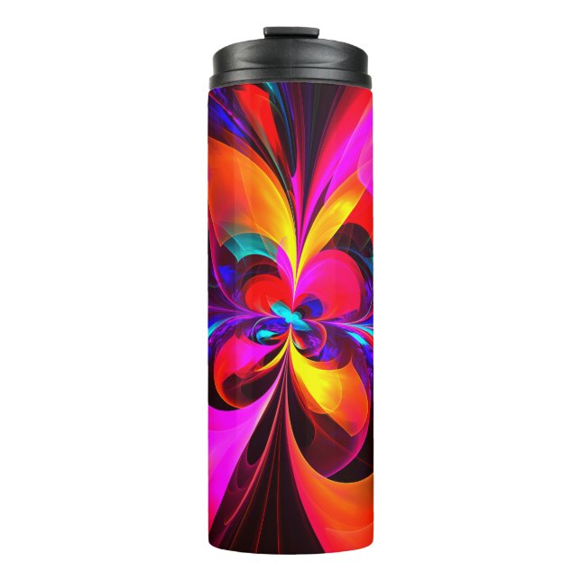 Modern Floral Abstract Art Red Blue Pattern #07 Thermal Tumbler (Front)