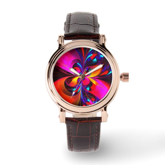 Modern Floral Abstract Art Red Blue Pattern #07 Watch (Front)