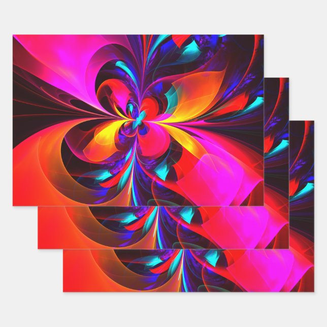 Modern Floral Abstract Art Red Blue Pattern #07 Wrapping Paper Sheet (Set)