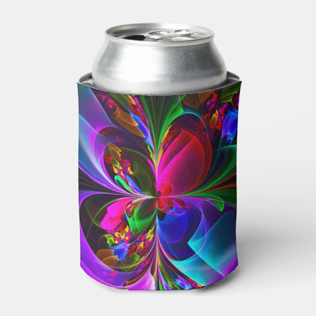 Modern Floral Abstract Art Red Blue Pattern #12 Can Cooler (Can Front)