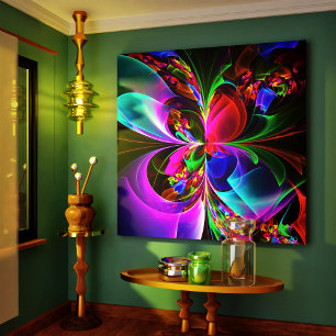 Modern Floral Abstract Art Red Blue Pattern #12 Canvas Print