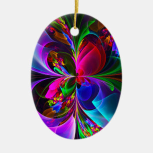 Modern Floral Abstract Art Red Blue Pattern #12 Ceramic Tree Decoration