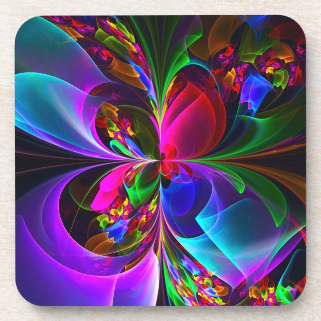 Modern Floral Abstract Art Red Blue Pattern #12 Coaster (Front)